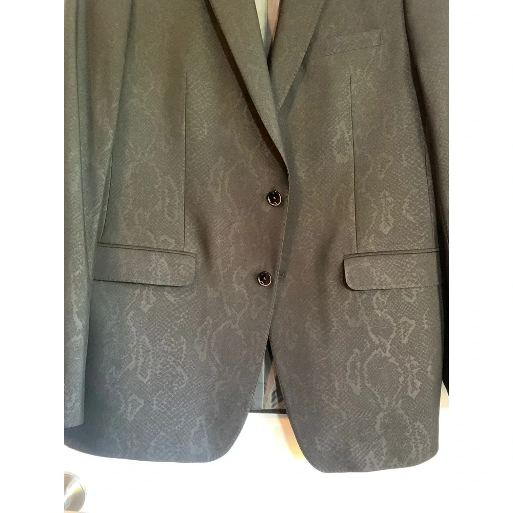 Calvin Klein Men's Black Suit Jacket Snakeskin Jacquard Blazer Two-Button 44L